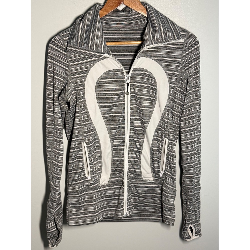 Lululemon Define Jacket Grey White Space Dye Striped Full Zip Size 8